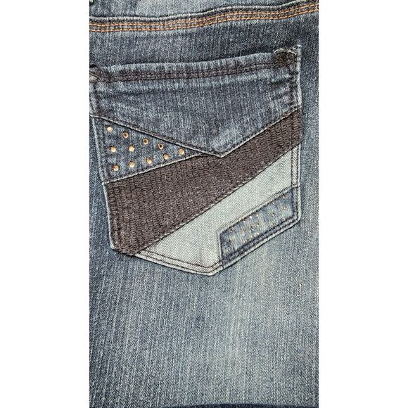 LEI Jeans Juniors Woman 17 37X32 Blue Flare Midrise Rhinestones Distressed Y2K - Picture 3 of 13